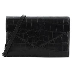Saint Laurent Classic Monogram Wallet on Chain Crocodile Embossed Leather