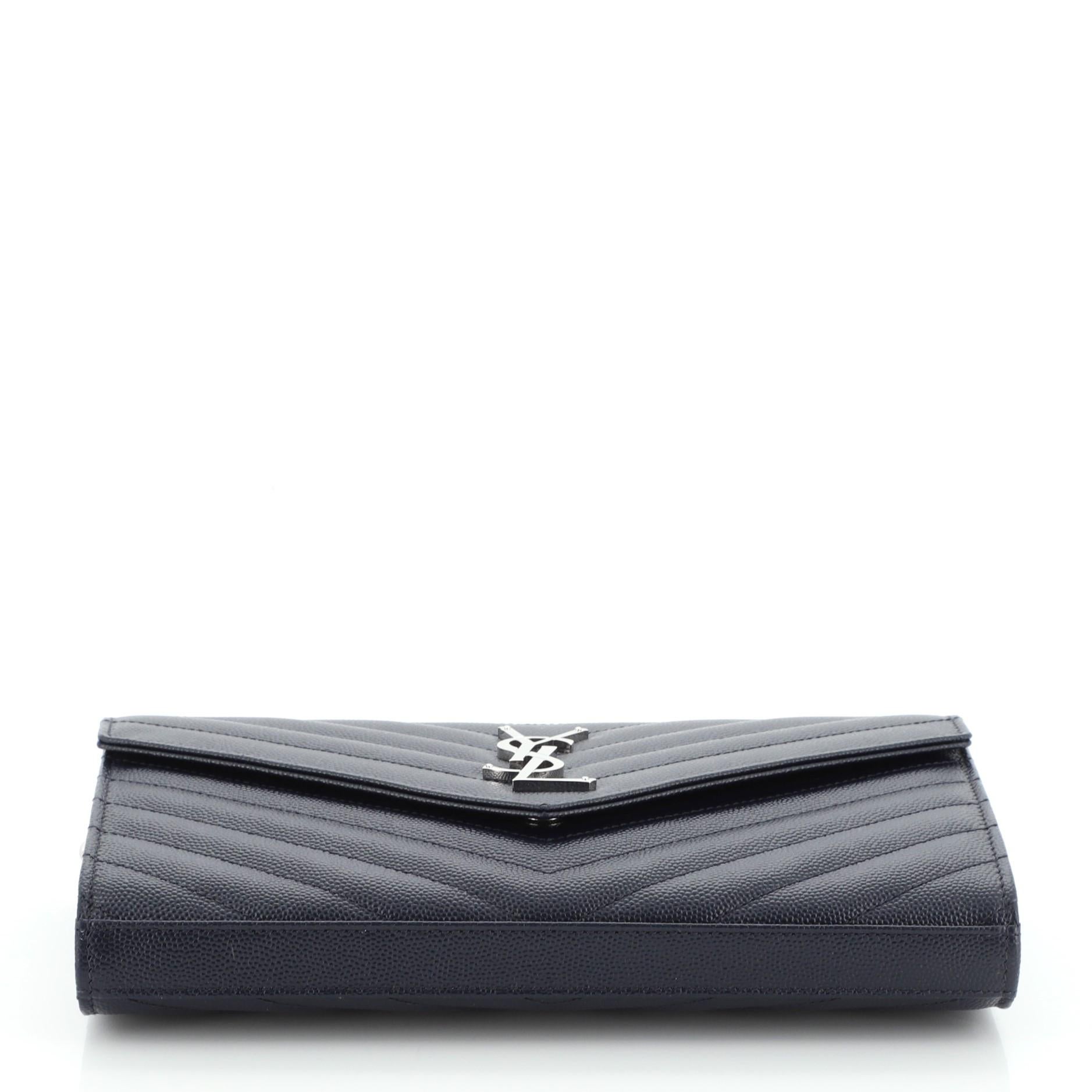 Saint Laurent Classic Monogram Wallet on Chain Matelasse Chevron Leather  In Good Condition In NY, NY