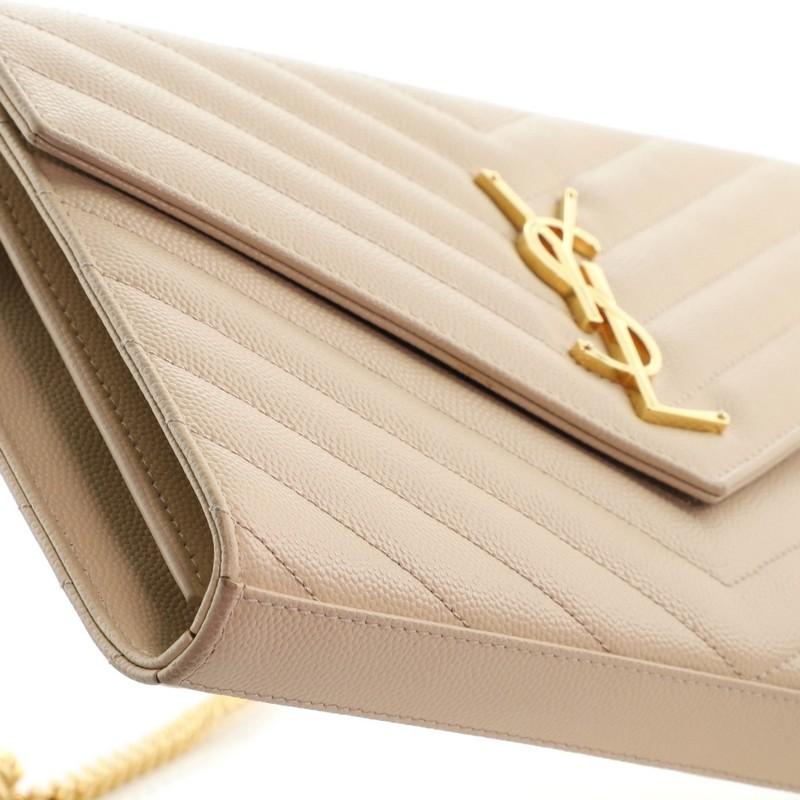 Saint Laurent Classic Monogram Wallet on Chain Matelasse Chevron Leather  2