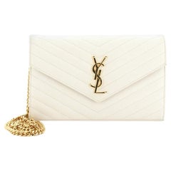 Saint Laurent Classic Monogram Wallet on Chain Matelasse Chevron Leather