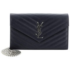 Saint Laurent Classic Monogram Wallet on Chain Matelasse Chevron Leather 