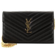 Saint Laurent Classic Monogram Wallet on Chain Matelasse Chevron Leather 