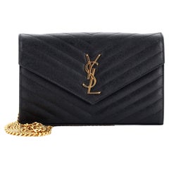 Saint Laurent Classic Monogram Wallet on Chain Matelasse Chevron Leather