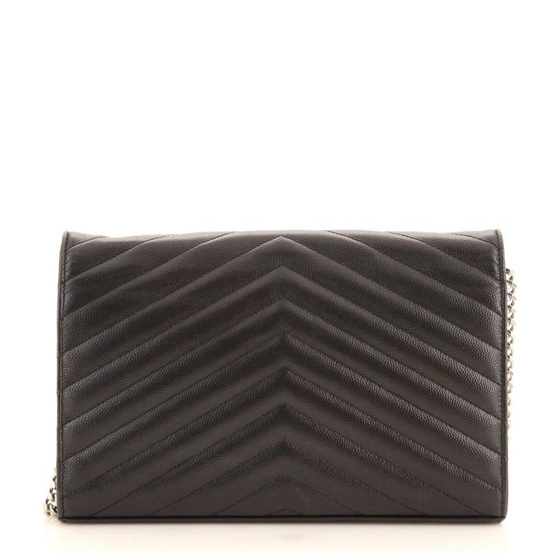 Black Saint Laurent Classic Monogram Wallet on Chain Matelasse Chevron Leather Medium