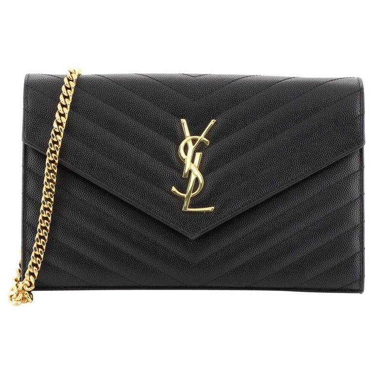 Saint Laurent Classic Monogram Wallet on Chain Matelasse Chevron