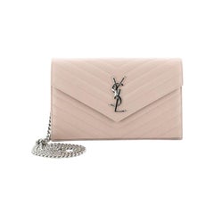 Saint Laurent Classic Monogram Wallet on Chain Matelasse Chevron Leather Medium