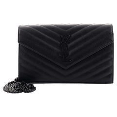 Saint Laurent Classic Monogram Wallet on Chain Matelasse Chevron Leather Medium