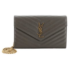 Saint Laurent Classic Monogram Wallet on Chain Matelasse Chevron Leather Medium