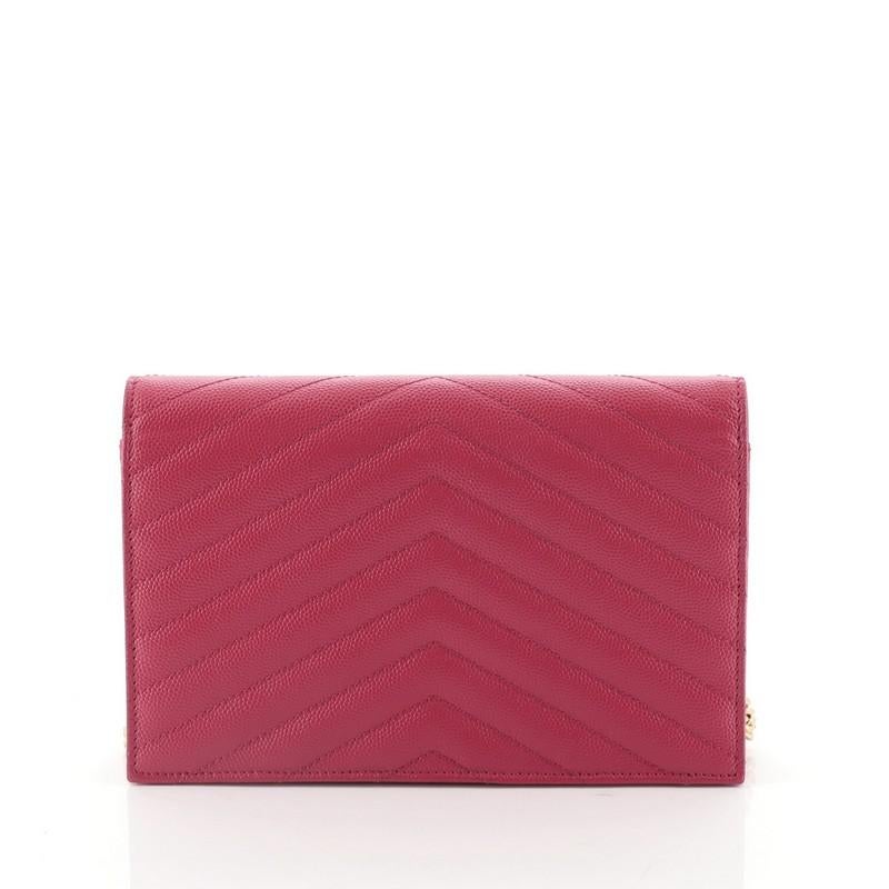 Saint Laurent Classic Monogram Wallet On Chain Matelasse Chevron Leather Small  In Good Condition In NY, NY