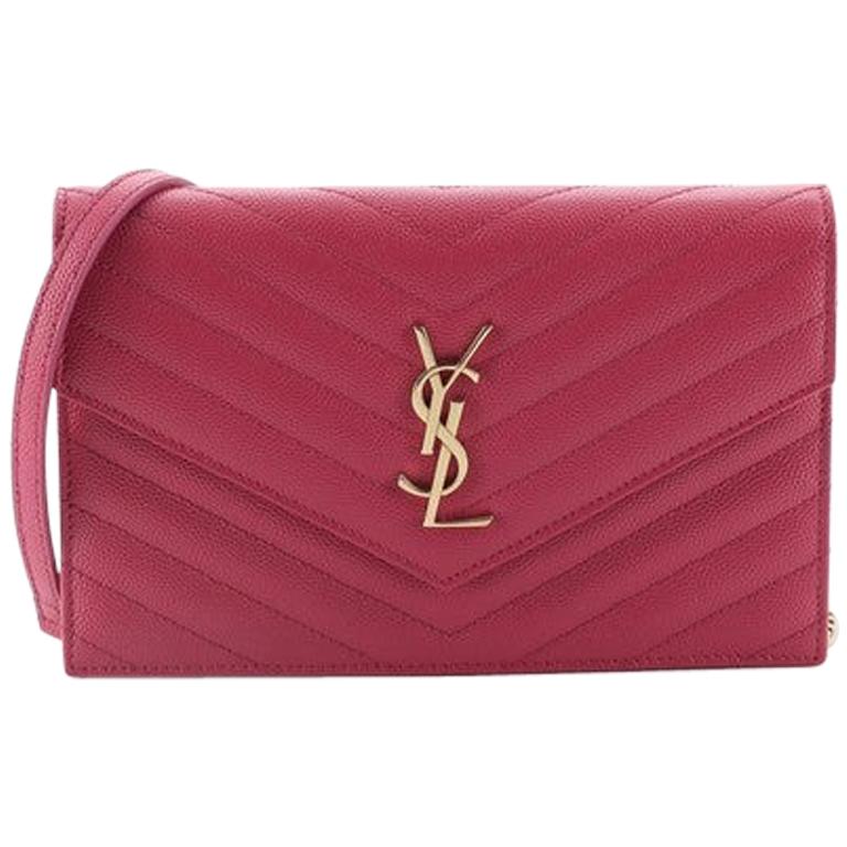 Saint Laurent Classic Monogram Wallet On Chain Matelasse Chevron Leather Small 