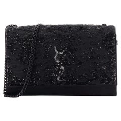 Saint Laurent Classic Monogram Wallet on Chain Sequin Embellished Satin