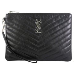 Saint Laurent Classic Monogram Wristlet Pouch Matelasse Chevron Leather S