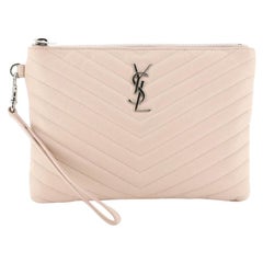 Saint Laurent  Classic Monogram Wristlet Pouch Matelasse Chevron Leather S