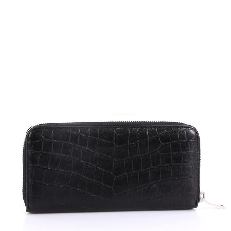 Black Saint Laurent Classic Monogram Zip Around Wallet Crocodile Embossed Leather