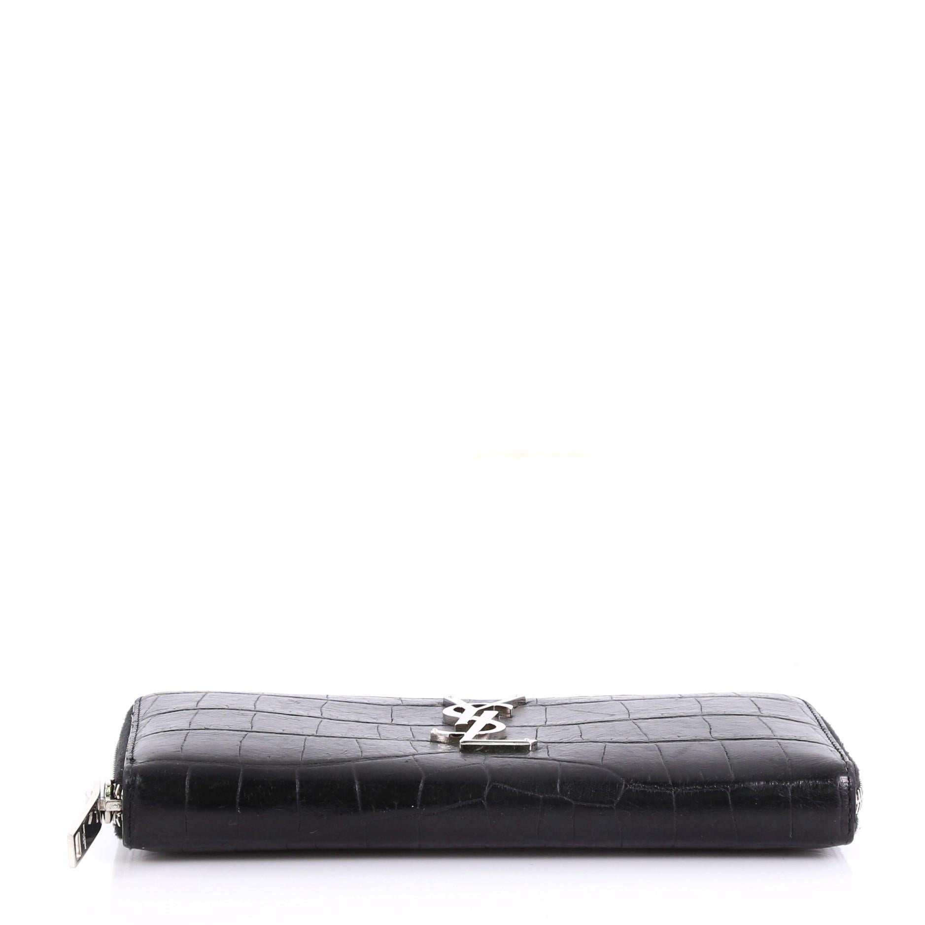 Women's Saint Laurent Classic Monogram Zip Around Wallet Crocodile Embossed Leather
