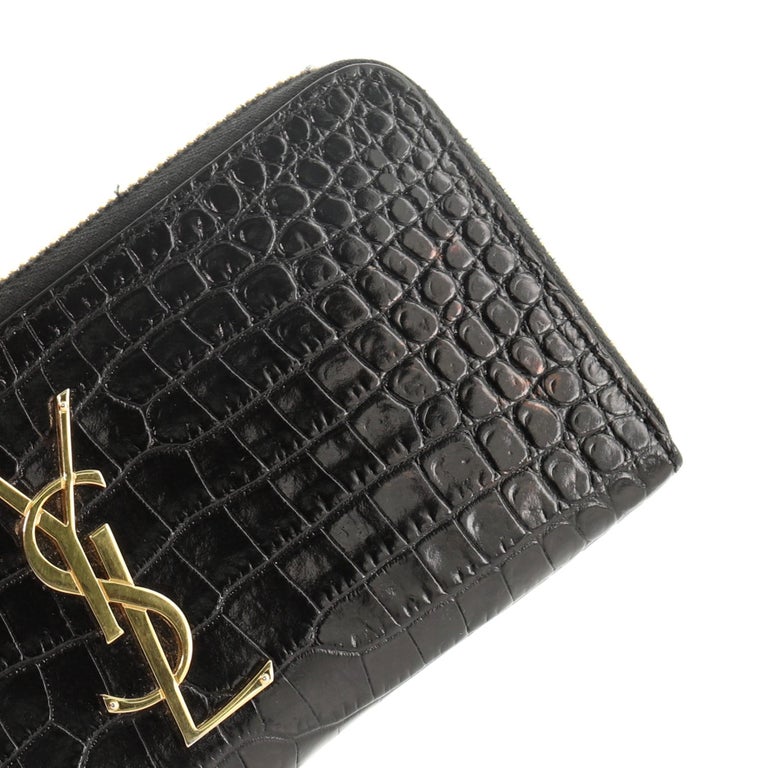Saint Laurent Classic Monogram Zip Around Wallet Crocodile Embossed Leather  at 1stDibs