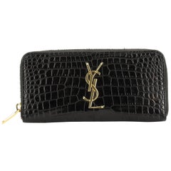 Saint Laurent Classic Monogram Zip Around Wallet Crocodile Embossed Leather