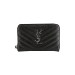 Saint Laurent Classic Monogram Zip Around Wallet Matelasse Chevron Leather Compa