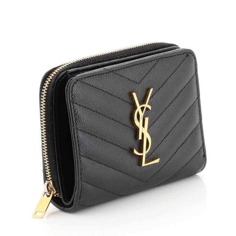 Saint Laurent Classic Monogram Zip Around Wallet Matelasse Chevron