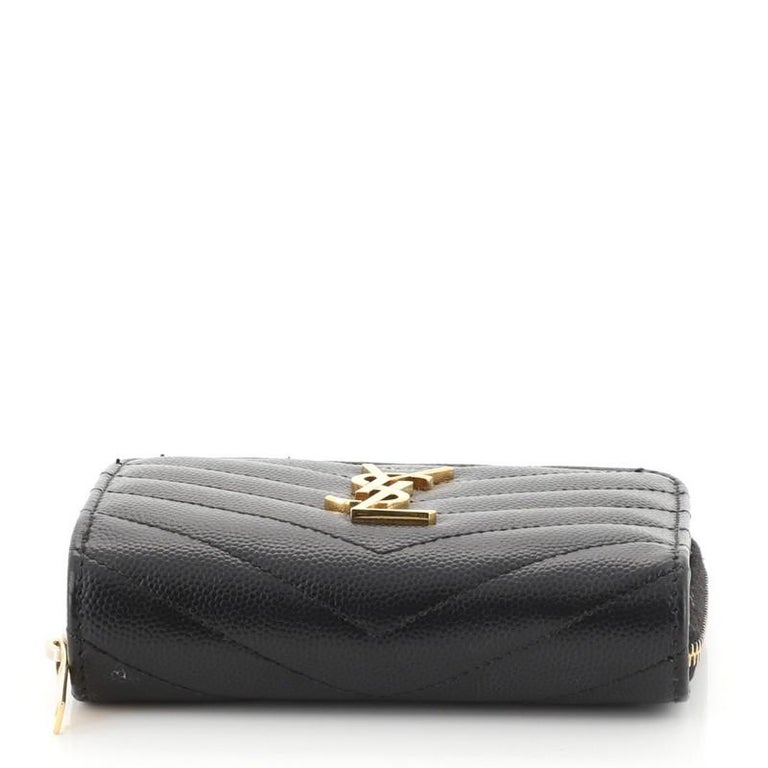 Saint Laurent Classic Monogram Zip Around Wallet Matelasse Chevron