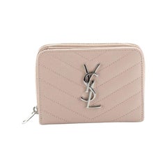 Saint Laurent Classic Monogram Zip Around Wallet Matelasse Chevron Leather