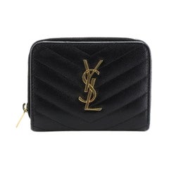 Saint Laurent Classic Monogram Zip Around Wallet Matelasse Chevron Leather