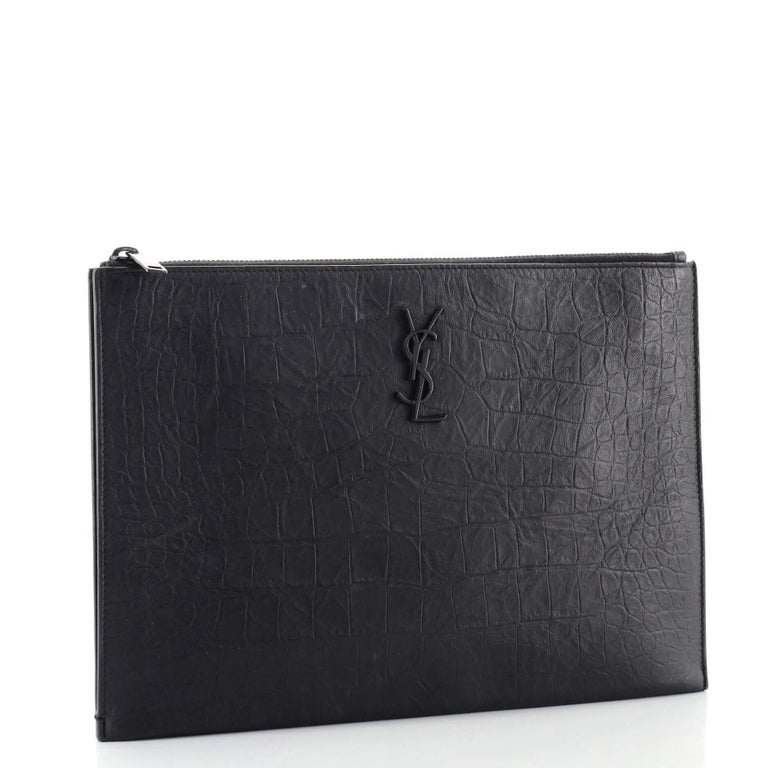 Saint Laurent Classic Monogram Zip Around Wallet Crocodile Embossed Leather  at 1stDibs