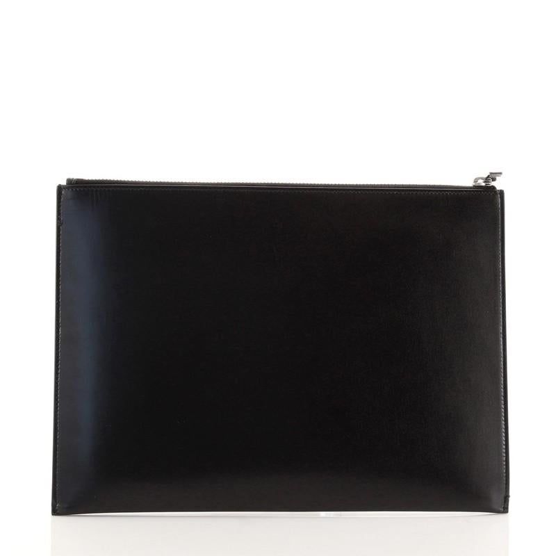 Saint Laurent Classic Monogram Zip Pouch Leather Medium In Good Condition In NY, NY