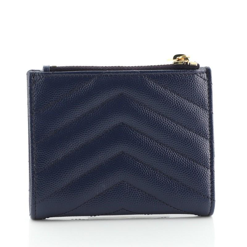 Black Saint Laurent Classic Monogram Zipped Card Case Matelasse Chevron Leather