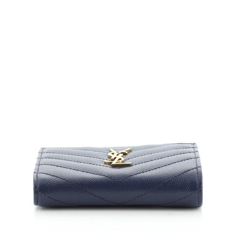 Saint Laurent Classic Monogram Zipped Card Case Matelasse Chevron Leather In Good Condition In NY, NY