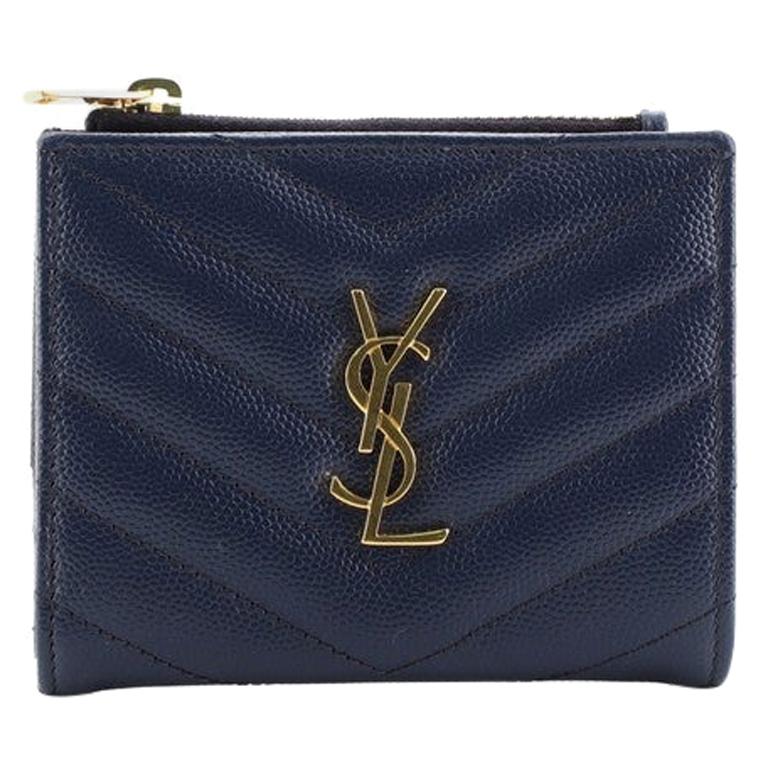 Saint Laurent Classic Monogram Zipped Card Case Matelasse Chevron Leather