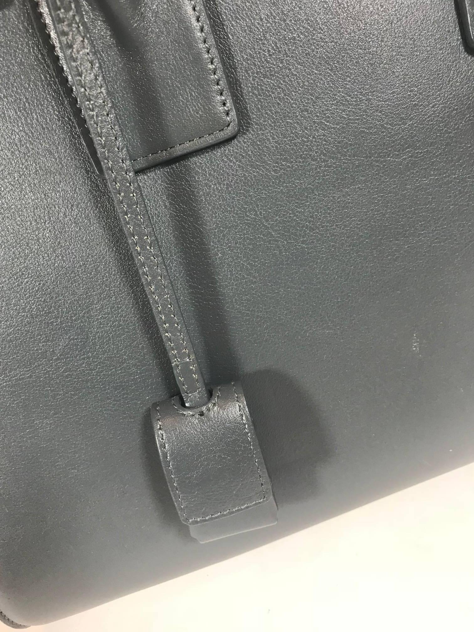 Gray Saint Laurent Classic Small Sac De Jour Bag In Petrol Leather For Sale