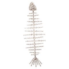 SAINT LAURENT clear crystal spiral fish bone dangling clip on earrings