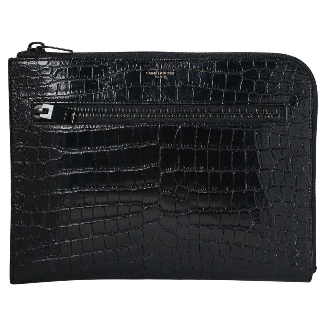 Saint Laurent Clutch Small Lucida Nera in vendita