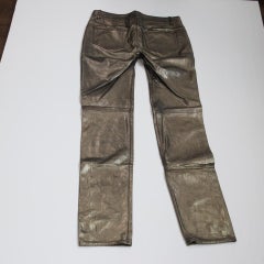 Saint Laurent Coated Metallic Lambskin Leather Mid Rise Skinny Jeans Size 4