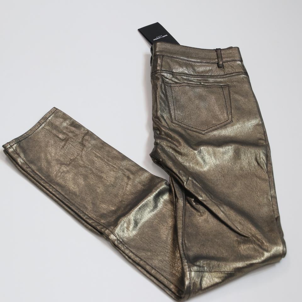 Saint Laurent Mid Rise Skinny Jeans aus beschichtetem Metallic-Lammfell Größe 4 im Zustand „Gut“ im Angebot in Downey, CA