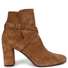 SAINT LAURENT cognacbraunes Wildleder 2016 BABIES CROSS STRAP Stiefelette Schuhe 42