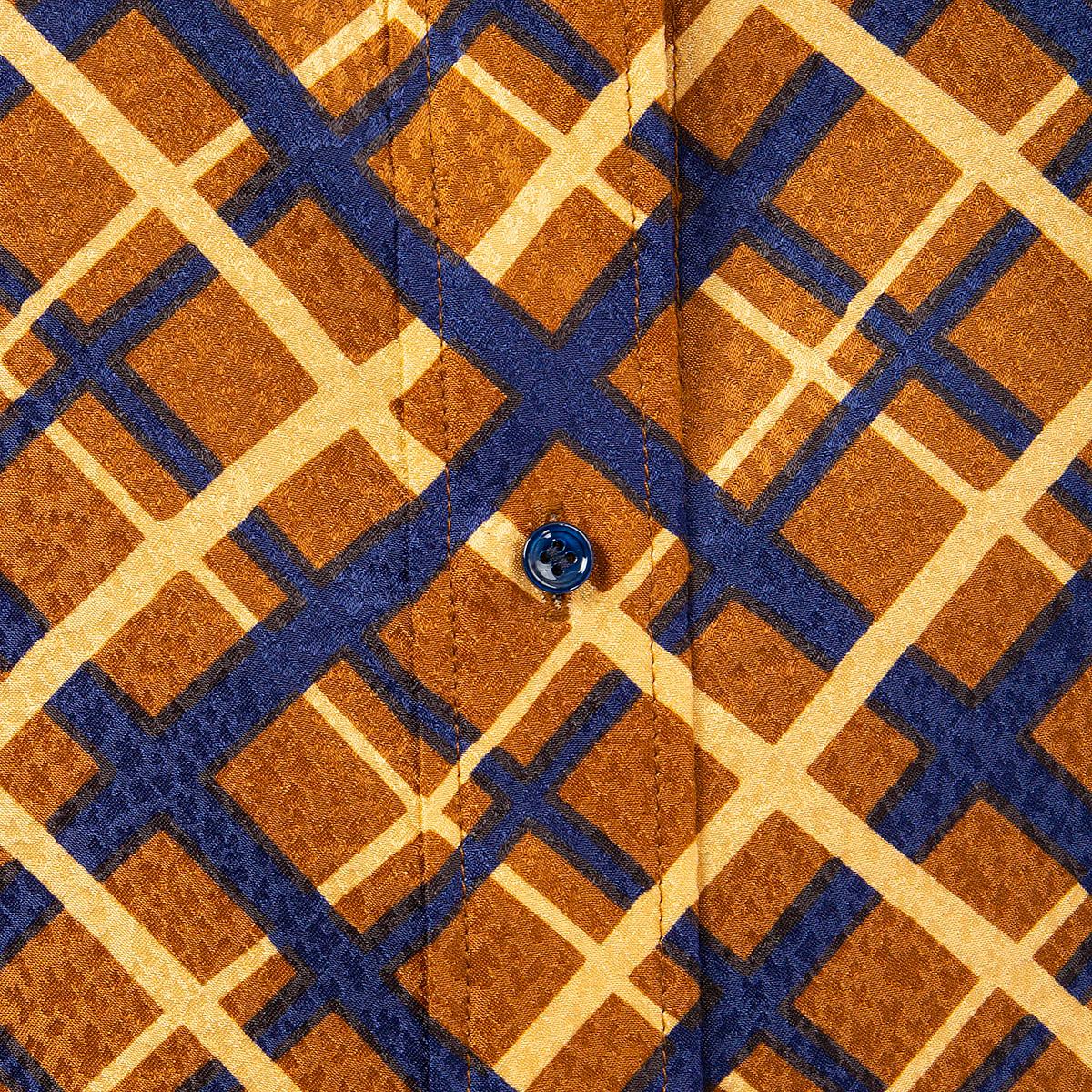 SAINT LAURENT cognac silk RETRO PRINT PUSSY BOW Blouse Shirt 42 L For Sale 1