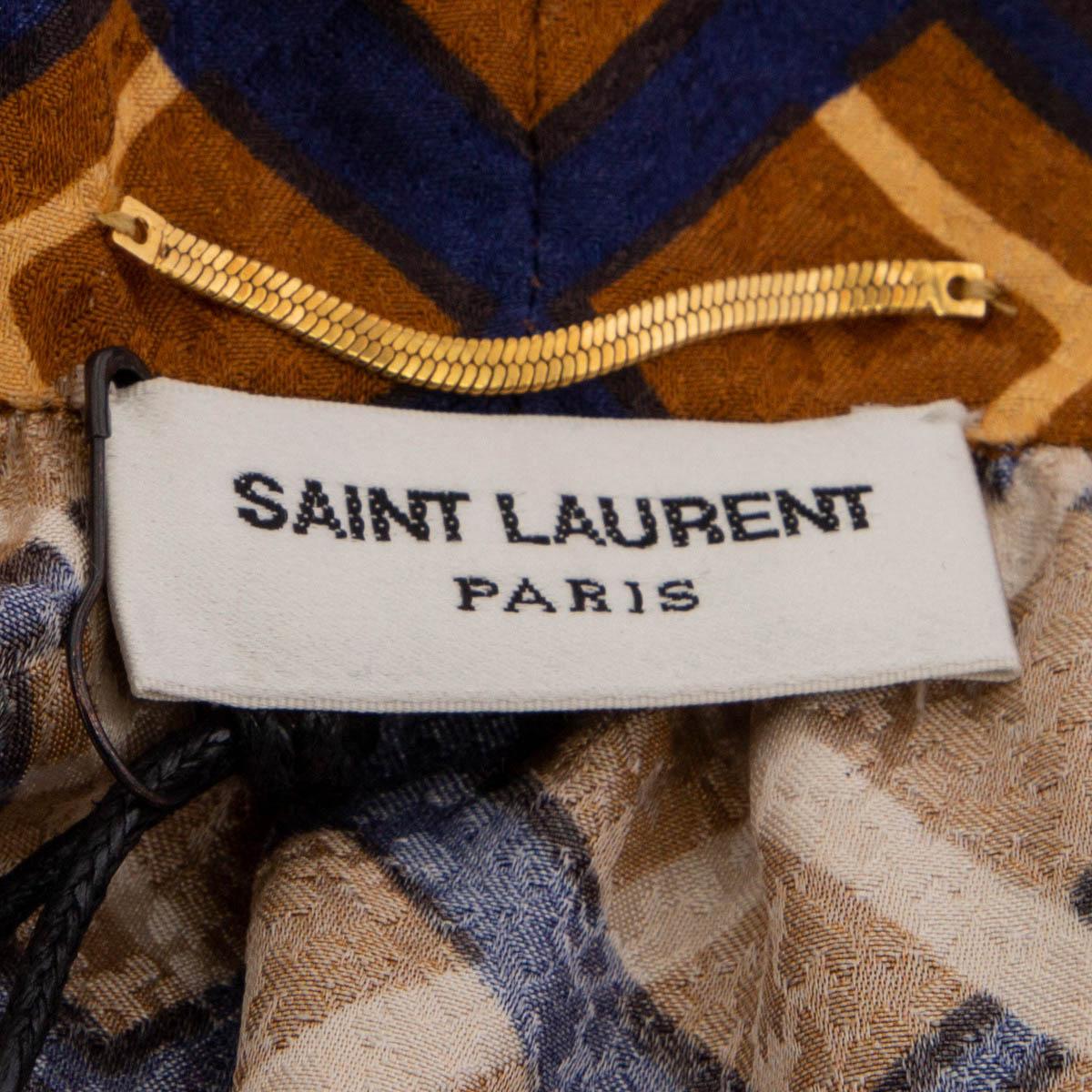 SAINT LAURENT cognac silk RETRO PRINT PUSSY BOW Blouse Shirt 42 L For Sale 2