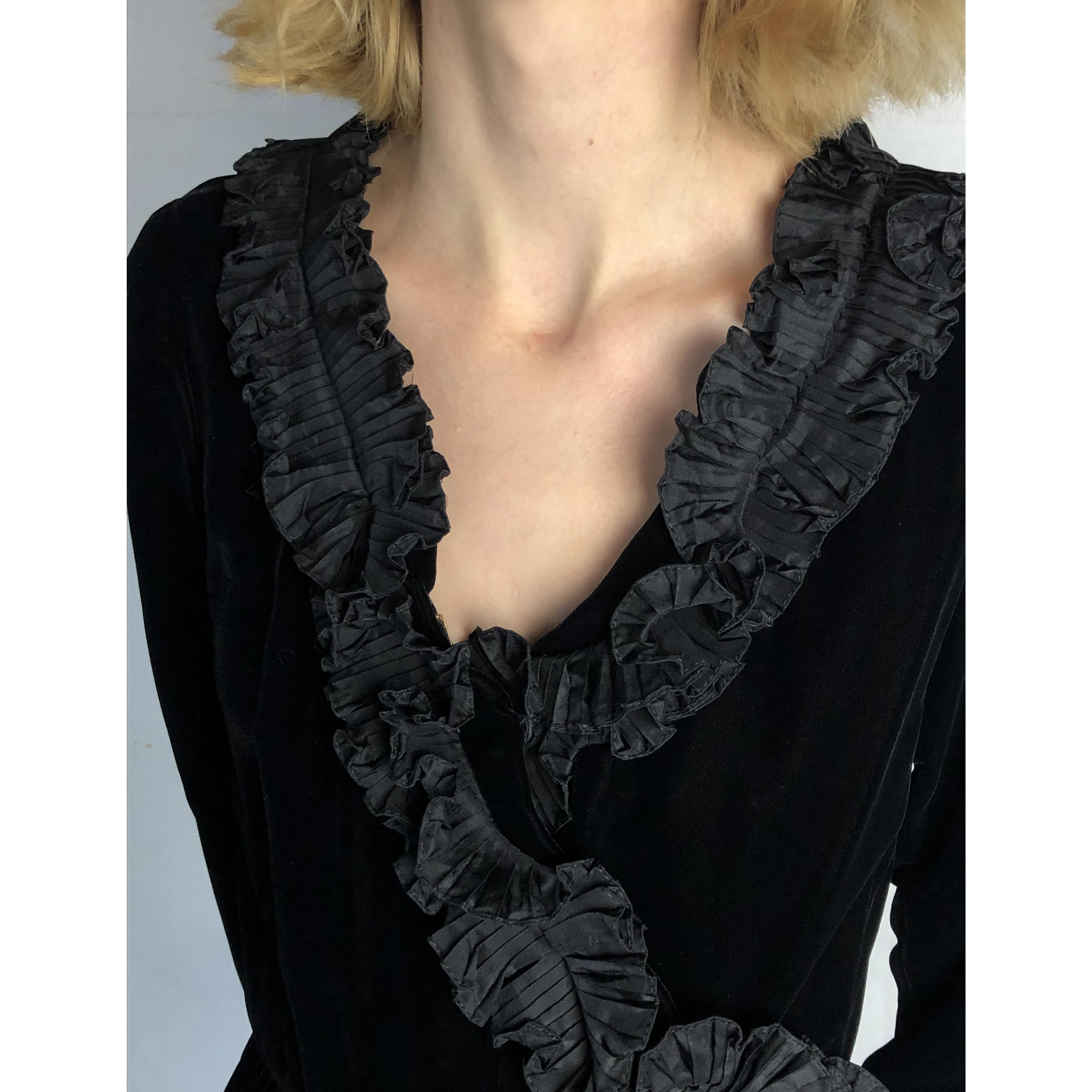 Saint Laurent collectable black iridescent velvet evening dress. Circa 1970s In Good Condition For Sale In London, GB