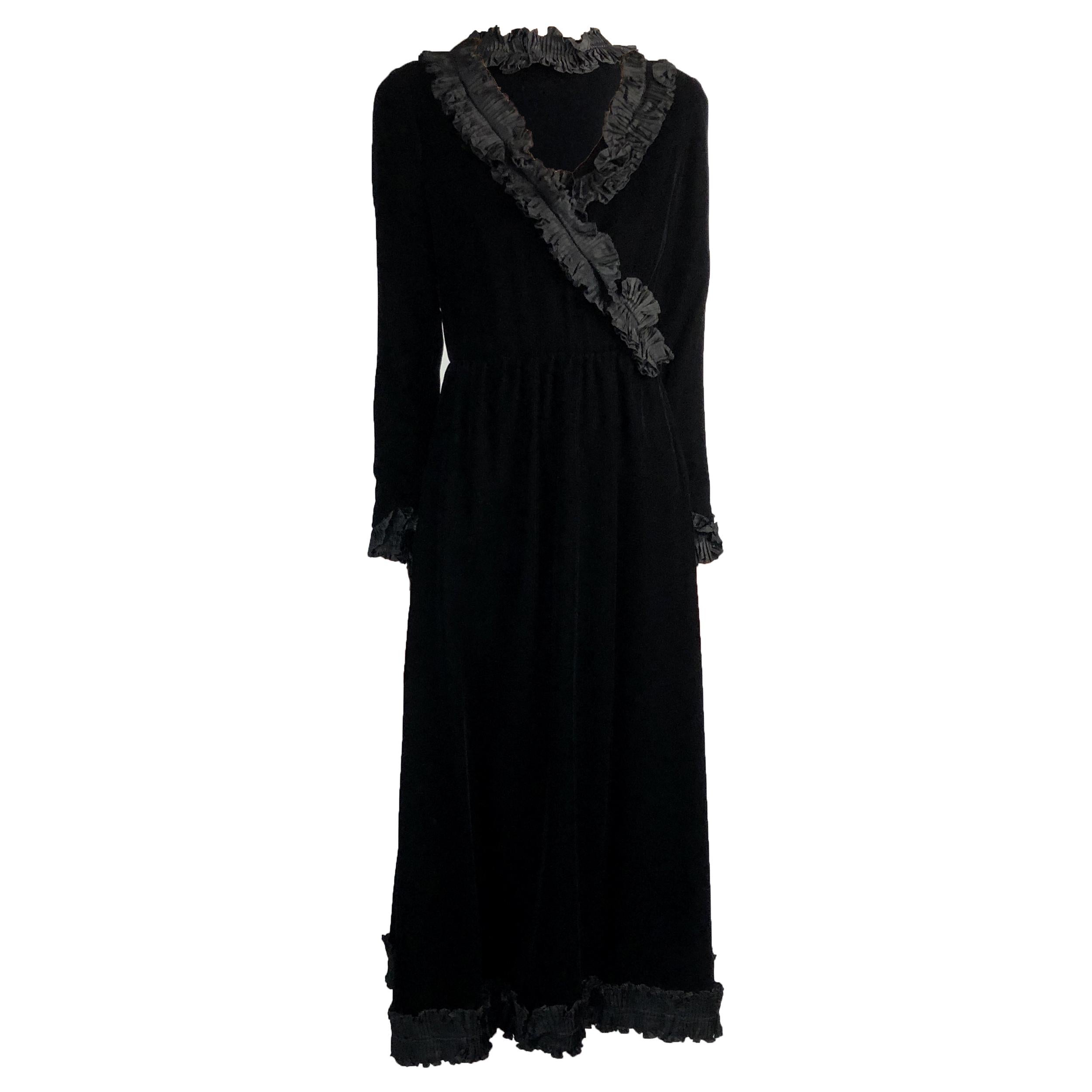 Saint Laurent collectable black iridescent velvet evening dress. Circa 1970s For Sale