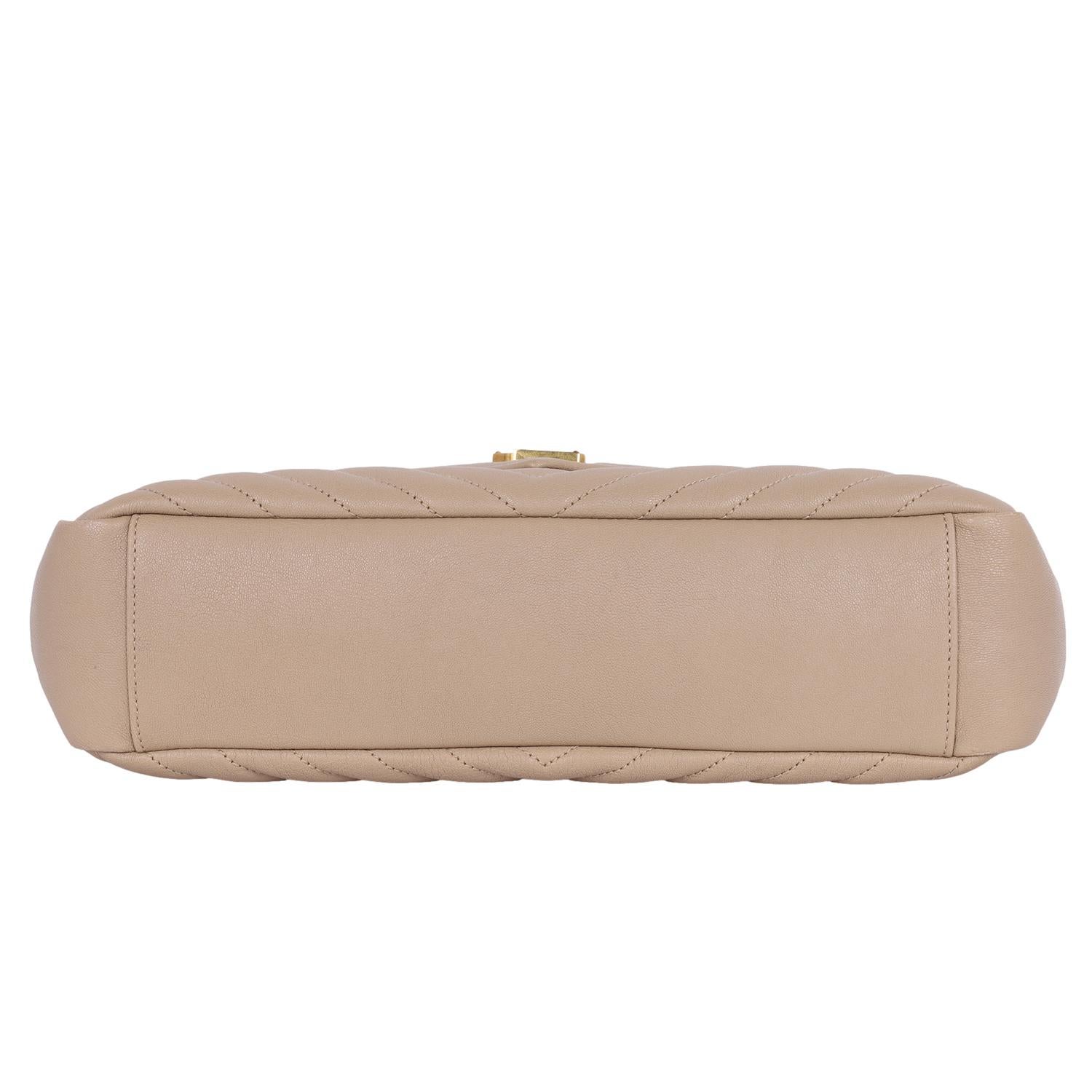 Saint Laurent College chain quilted leather shoulder bag Beige Tan 6