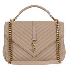 Saint Laurent College chain quilted leather shoulder bag Beige Tan