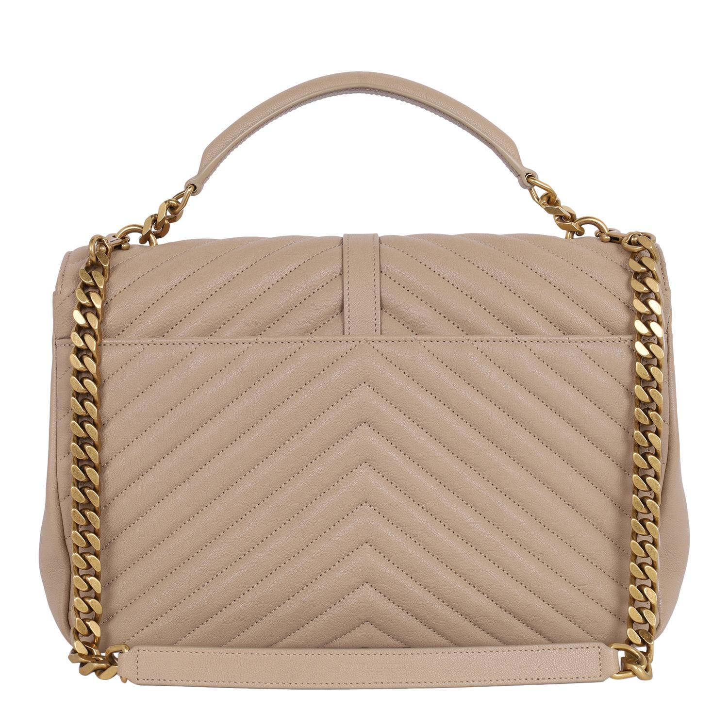 Saint Laurent College chain quilted leather shoulder bag Beige Tan 2