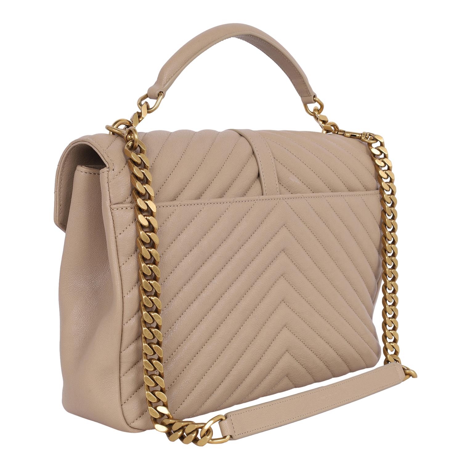 Saint Laurent College chain quilted leather shoulder bag Beige Tan 3