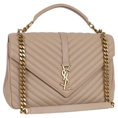 Saint Laurent College chain quilted leather shoulder bag Beige Tan