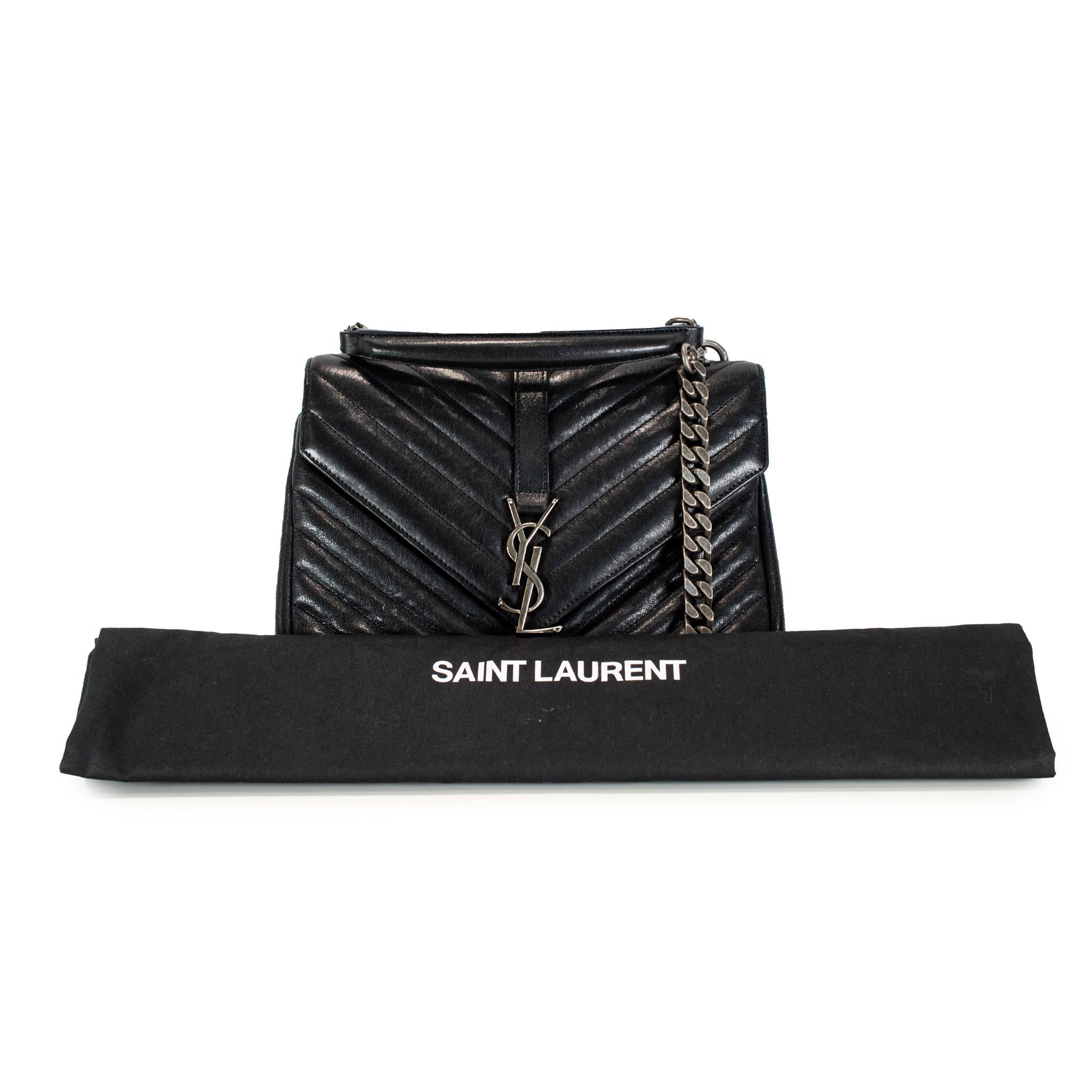 Saint Laurent College Medium Black Quilted Leather Top Handle Crossbody Bag in vendita 5