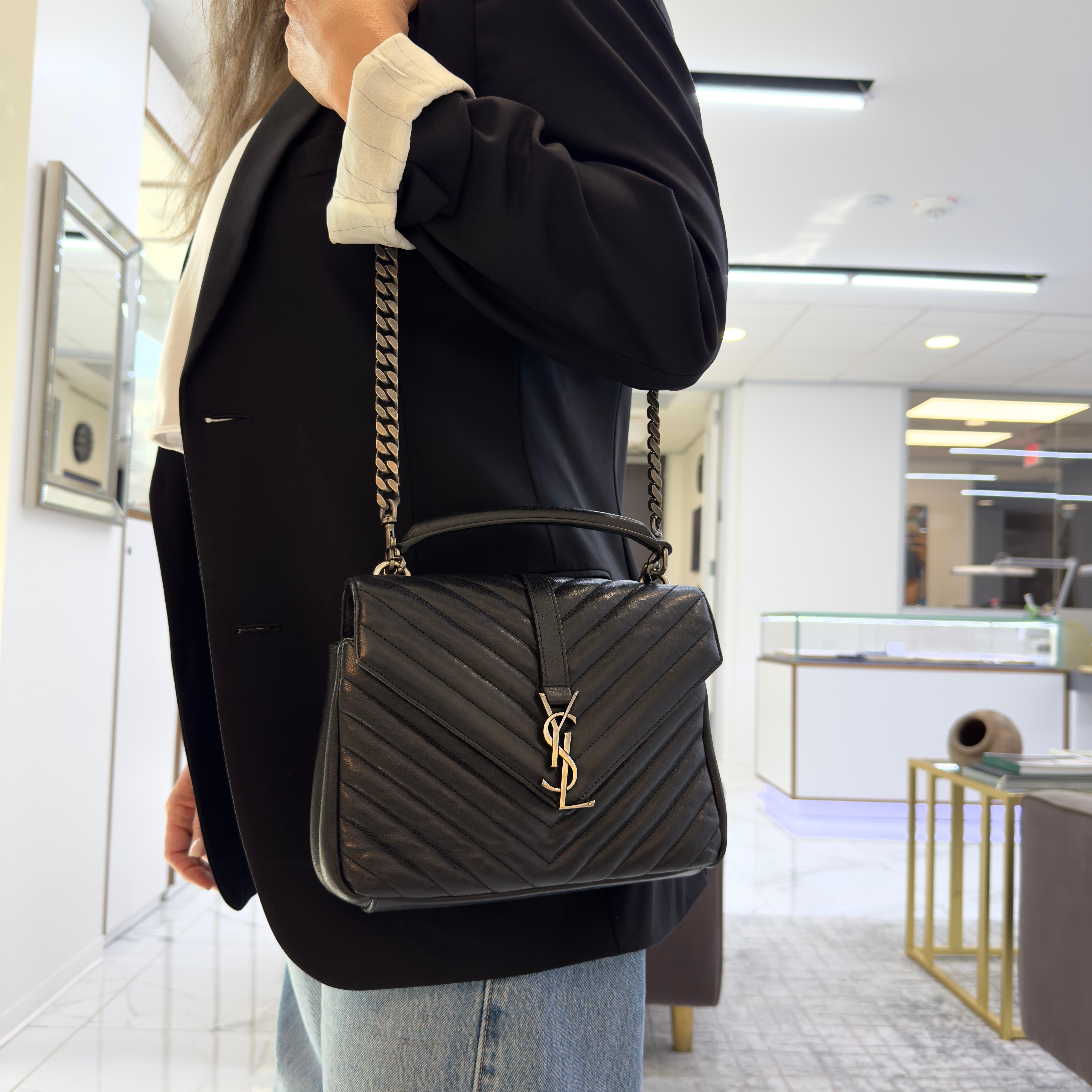 Saint Laurent College Medium Black Quilted Leather Top Handle Crossbody Bag in vendita 6