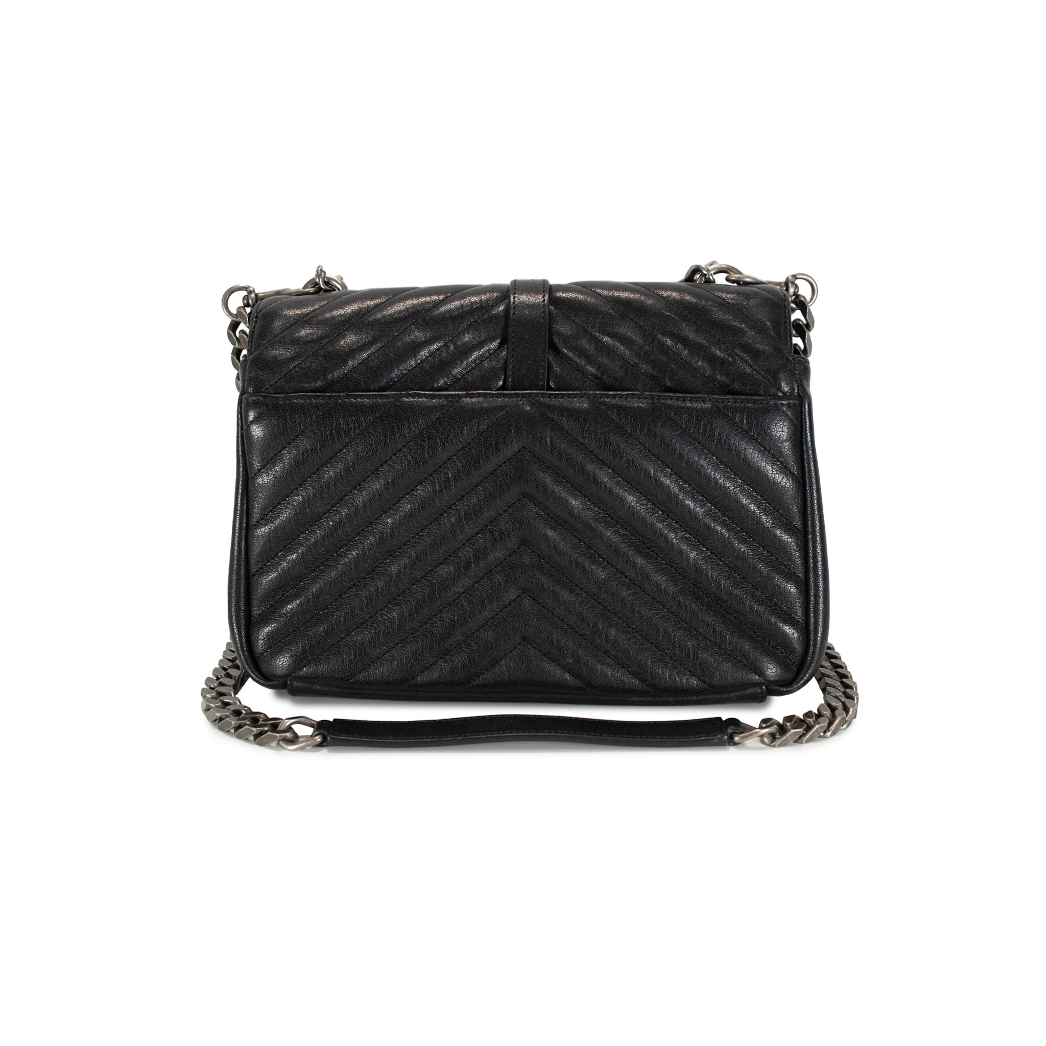 Brand: Saint Laurent 

Gender: Ladies

Height: 6.75 inches

Width: 9.40 inches

Depth: 2.50 inches

Weight: 750.00 grams

Saint Laurent College Medium Black Quilted Leather Top Handle Crossbody Bag. Engraved with 