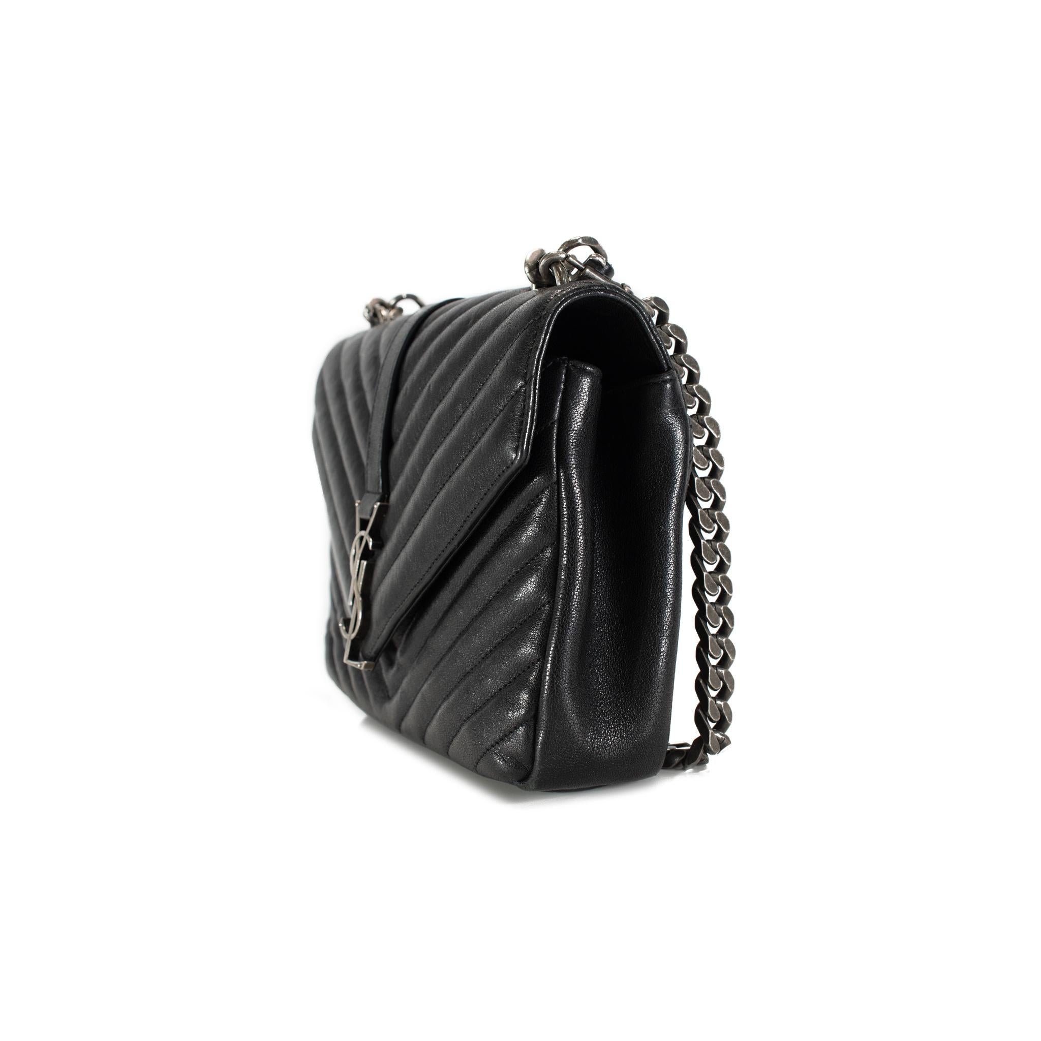 Nero Saint Laurent College Medium Black Quilted Leather Top Handle Crossbody Bag in vendita